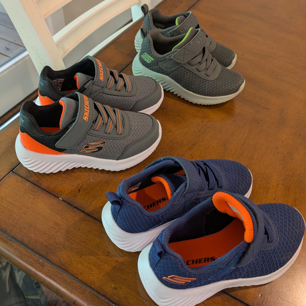 Skechers Kids' Gray and Navy Sneakers with Orange Accents